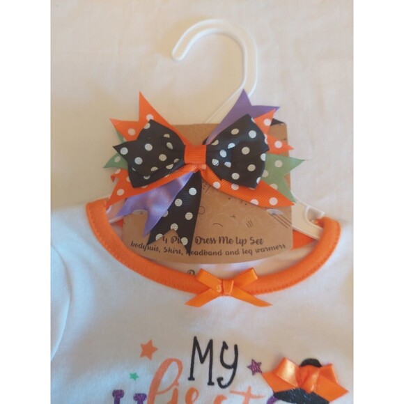 NWT Baby Essentials 4 Pc Fall Halloween Set: Skirt Tutu Bow Top Leg warmers 3 Mo - Picture 5 of 7